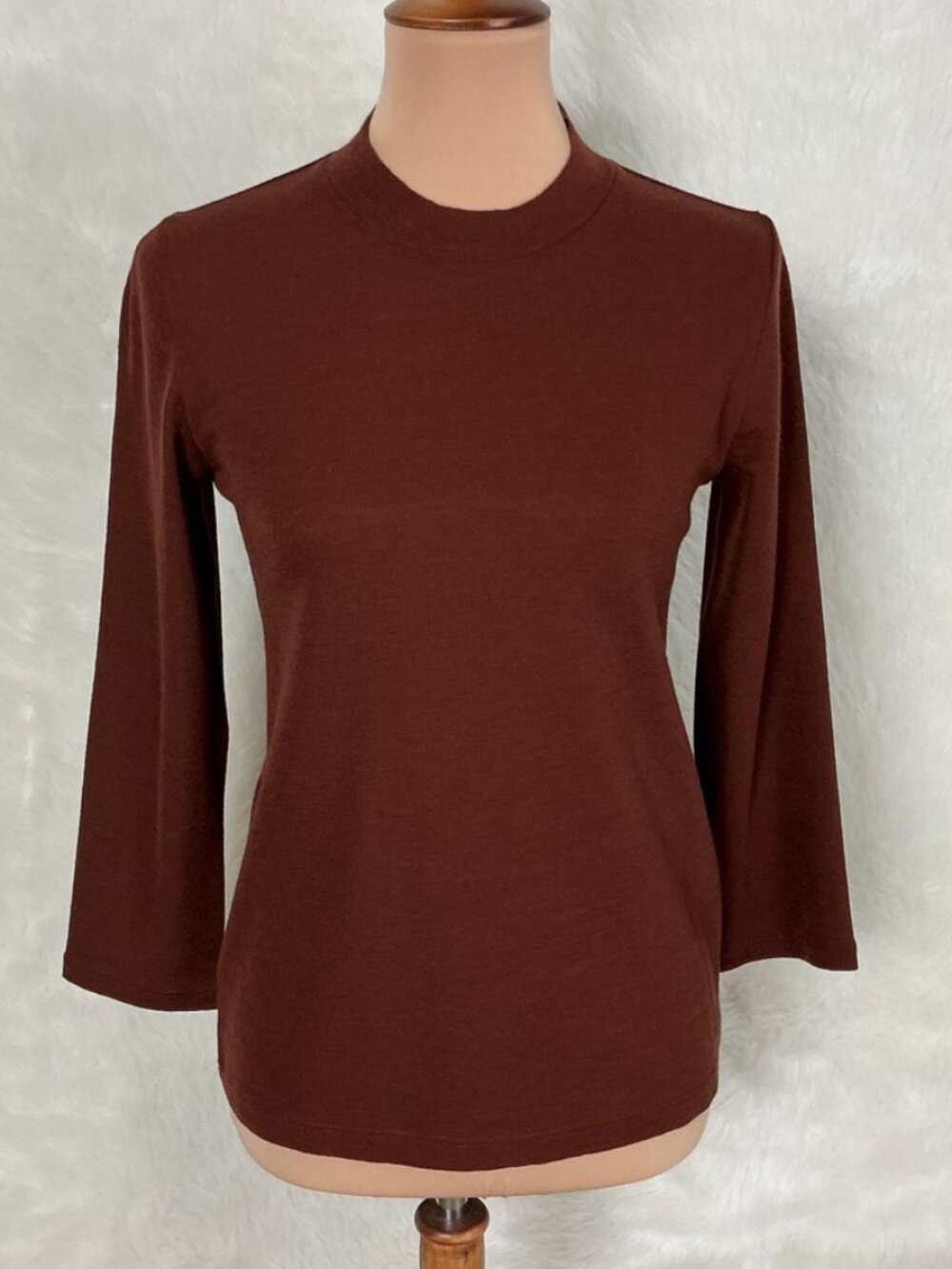 Vince Brown Wool Three Quarter Sleeve Mock Neck Sweater Top M